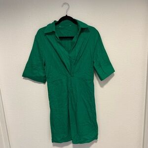 Green Linen Collared Dress